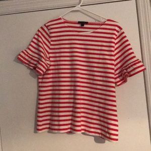 J.Crew Red/White Striped Peplum Sleeve Top